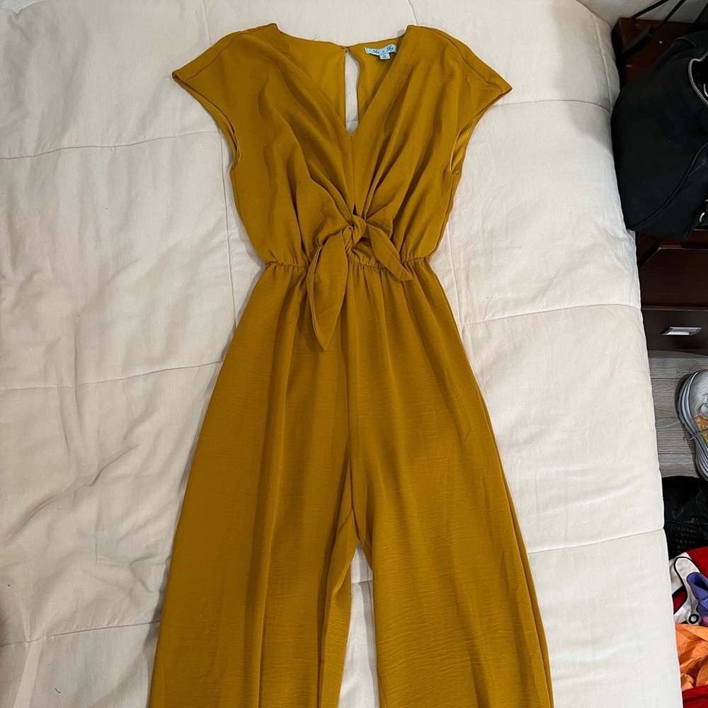 Yellow Mustard Women’s Jumpsuit Tie Front Formal Full Length Size Small